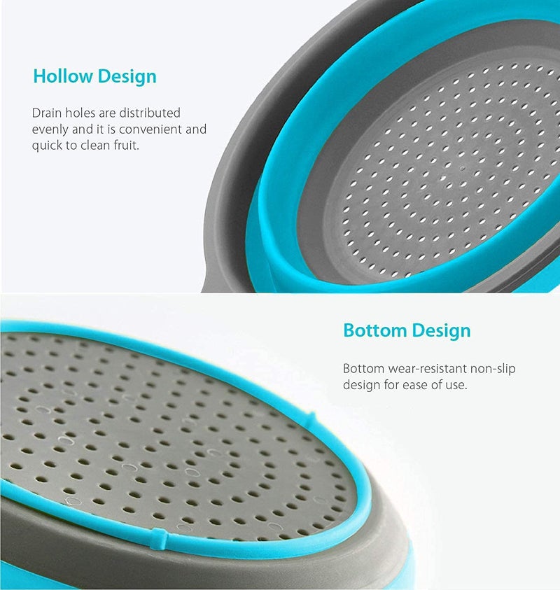 ddLUCK Kitchen Foldable Silicone Strainer Colanders, Collapsible Colanders with Handles, Space-Saver Folding Strainer Colander for Draining Pasta, Vegetable (Blue) - Image 4